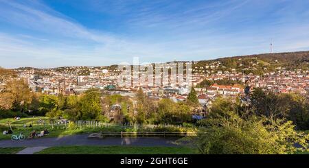 Vue de Karlshoehe, tour de télévision, vue sur la ville, Stuttgart, Bade-Wurtemberg, Allemagne Banque D'Images