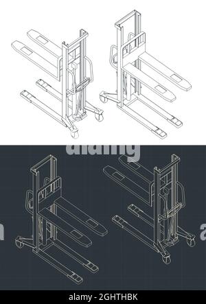 Illustration vectorielle stylisée de modèles isométriques de chariot à gerbeur hydraulique Illustration de Vecteur