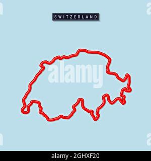 Carte de la Suisse en gras. Bordure rouge brillante avec ombre molle. Plaque d'identification du pays. Illustration vectorielle. Illustration de Vecteur