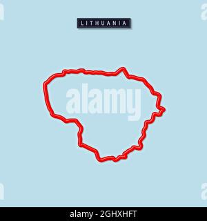 Lituanie carte des grandes lignes en gras. Bordure rouge brillante avec ombre molle. Plaque d'identification du pays. Illustration vectorielle. Illustration de Vecteur