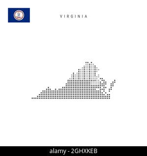 Carte à motif points carrés de Virginie. Carte de pixels en pointillés avec indicateur isolé sur fond blanc. Illustration vectorielle. Illustration de Vecteur