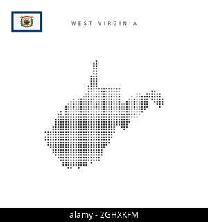 Carte à motif points carrés de la Virginie occidentale. Carte de pixels en pointillés avec indicateur isolé sur fond blanc. Illustration vectorielle. Illustration de Vecteur