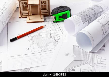 Conception et construction de maisons privées, conception et génie civil Banque D'Images