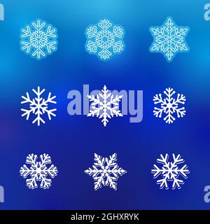 Ensemble de magnifiques flocons de neige bleu créatif concept. Vœux de la saison d'hiver. Joyeux Noël et Une collection de décorations du nouvel an. Décoration l Illustration de Vecteur