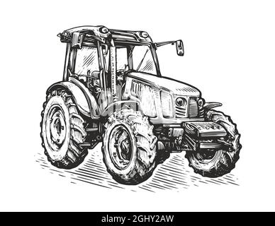 Croquis des tracteurs agricoles. Illustration du vecteur de concept d'agriculture Illustration de Vecteur