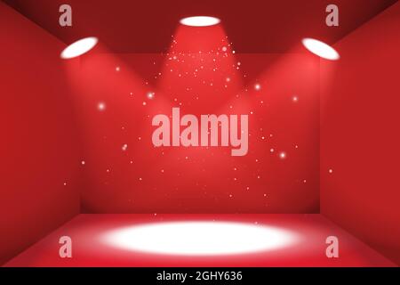 Espace vide de la boîte de luxe rouge avec trois sources lumineuses Illustration de Vecteur