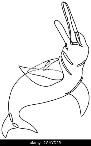 Amazone River Dolphin ou Boto Inia Geoffrensis Continuous Line Drawing Banque D'Images