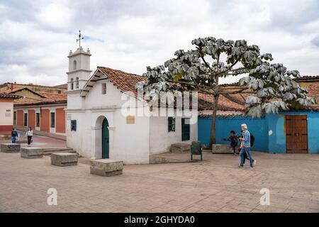 Bogota, Colombie, 4 septembre 2021.Place Chorro de Quevedo dans le quartier de Candelaria. Banque D'Images