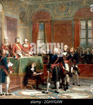 Napoléon assermenté Premier Consul en 1802, avec hJacques régis de Cambacérès (à gauche) et Charles-François Lebrun (à droite). Peinture d'Auguste Couder Banque D'Images