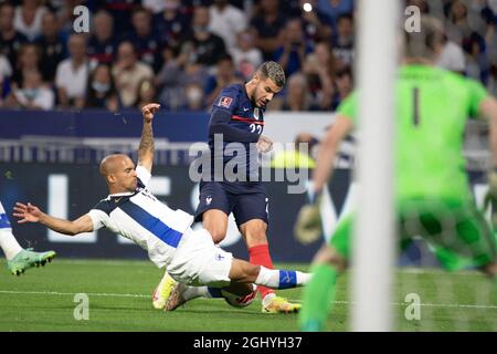 Theo Hernandez de France en action lors du match de qualification de la coupe du monde de la FIFA 2022 entre la France et la Finlande au stade Groupama le 7 septembre 2021 à Lyon, France. Photo de David Niviere/ABACAPRESS.COM Banque D'Images