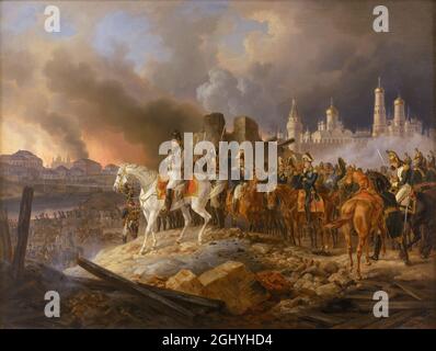 Napoléon regardant Moscou brûler pendant sa campagne russe de 1812, par Adam Albrecht Banque D'Images