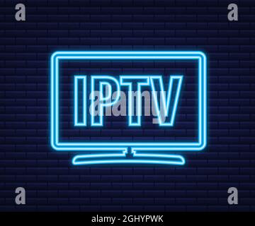 Badge, icône, logo IPTV. Icône néon. Illustration du stock vectoriel. Illustration de Vecteur