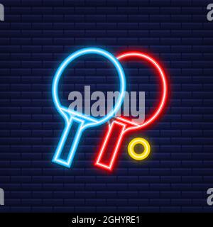 Deux raquettes pour jouer au tennis de table. Icône néon. Illustration vectorielle. Illustration de Vecteur