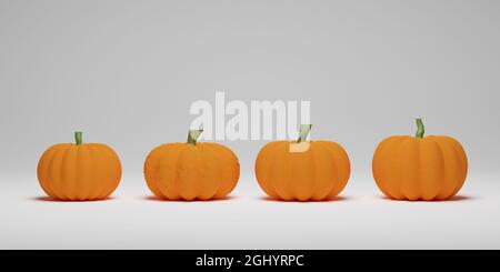 Collection de citrouilles de différentes formes isolées sur fond blanc. Rendu 3D pour les fêtes d'Halloween Banque D'Images