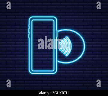 Logo de la carte sans fil sans contact. Technologie NFC. Icône néon. Illustration vectorielle. Illustration de Vecteur