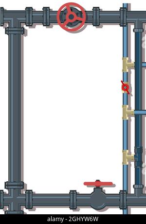 Raccords d'eau. Pipeline à diverses fins. Cadre avec un emplacement pour le texte sur le service. Illustration isolée sur le vecteur d'arrière-plan Illustration de Vecteur