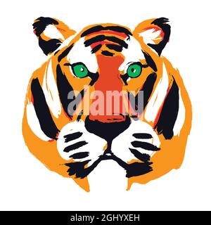 Tête colorée d'un tigre. Dessin abstrait d'un tigre sur fond blanc. Isolé. Tigre - un symbole de 2022 Illustration de Vecteur