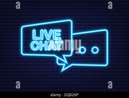 Chat en direct, un design parfait pour toutes les applications. Sur fond blanc. Icône de vecteur de site Web. Icône néon. Illustration de Vecteur