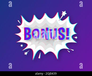 Bulles de bande dessinée avec texte Bonus. Icône Glitch. Symbole, étiquette d'autocollant, étiquette d'offre spéciale, badge publicitaire. Illustration du stock vectoriel. Illustration de Vecteur