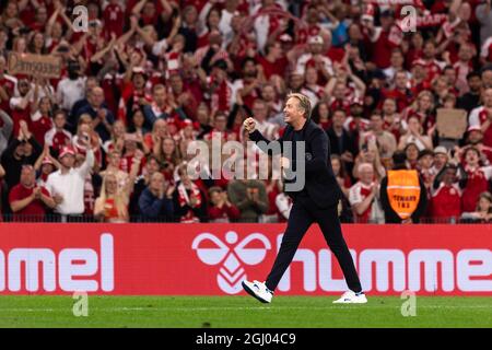 Copenhague, Danemark. 07e septembre 2021. Kasper Hjulmand, entraîneur-chef du Danemark, vu après la victoire de 5-0 à la coupe du monde de l'UEFA entre le Danemark et Israël à Parken à Copenhague. (Crédit photo: Gonzales photo - Dejan Obretkovic). Banque D'Images