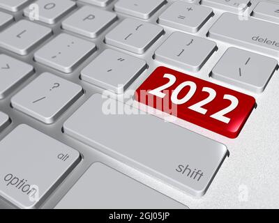 touche rouge 2022 sur le clavier de l'ordinateur, illustration 3d Banque D'Images