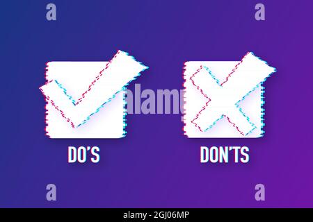 Les choses à faire et à ne pas faire aiment les pouces vers le haut ou vers le bas. Icône Glitch. Illustration du stock vectoriel. Illustration de Vecteur