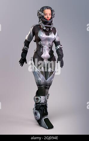 Astronaute féminin dans une tenue futuriste Banque D'Images