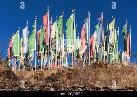 Drapeaux de Mani prayar, monastère de Za-sa bouddhisme au Népal Banque D'Images