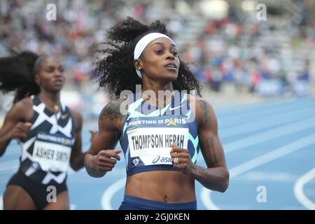 Elaine Thompson- Herah de Jamaique 100 M femmes en pendant la ligue de diamants de l'IAAF Wanda, rencontre de Paris Athlétisme le 28 août 2021 au stade de Charlety à Paris, France - photo Laurent Lairys / DPPI Banque D'Images