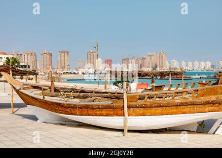 Etat du Qatar, Doha. Dhow traditionnel. Banque D'Images