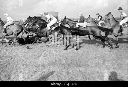 COURSE DE CHEVAUX NOIR DOUGLAS JETTE JOCKEY LEHANE 19 JANVIER 1962 Banque D'Images