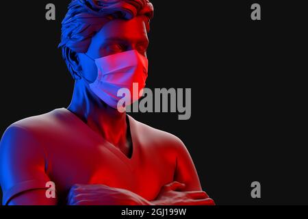 Homme portant un masque médical de protection. Rendu 3D Banque D'Images