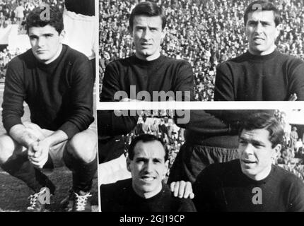 5 FOOTBALLEURS DE BOLOGNE FOOTBALLEURS ACCUSÉS DE DROGUES - PERANI, FOGLI, TUMBURUS, PASCUTTI ET PAVINATO EN ITALIE - 6 MARS 1964 Banque D'Images