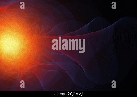 Arrière-plan abstrait avec ondes bleues et sphère lumineuse. Illustration numérique Banque D'Images