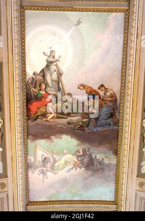 Peintures sur les murs et le plafond dans la Galerie des cartes, au Musée du Vatican. Banque D'Images