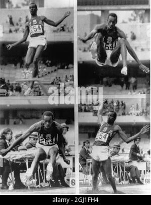 Quatre études de Bob BeamOn en action pendant l'épreuve de saut de longue durée des hommes au cours de laquelle il a battu le record du monde et a gagné une médaille d'or olympique Mexico City 1968 Banque D'Images