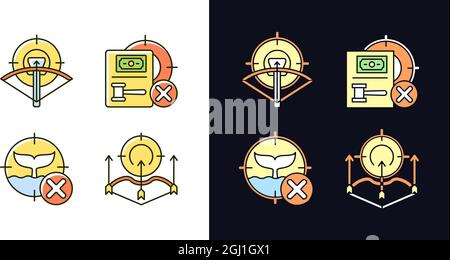 Dispositions et restrictions relatives à la chasse jeu d'icônes de couleur RVB à thème clair et foncé Illustration de Vecteur
