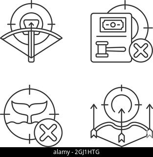 Jeux d'icônes linéaires de dispositions et restrictions de chasse Illustration de Vecteur