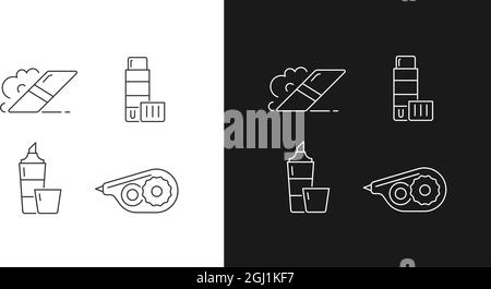 Accessoires scolaires icônes linéaires pour le mode sombre et clair Illustration de Vecteur