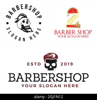 Design en forme de ciseaux à tête de crâne barbershop Illustration de Vecteur