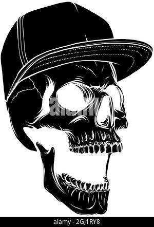 Illustration vectorielle du crâne en colère avec chapeau Illustration de Vecteur