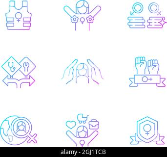 Ensemble d'icônes de vecteur linéaire de gradient d'activité féministe Illustration de Vecteur