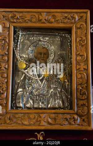 Monastère Saint de la Transfiguration du Sauveur ( métamorfoseos toy sotiros ) ou Grand Meteor. XIVe siècle, monastère chrétien, Meteora, Grèce Banque D'Images