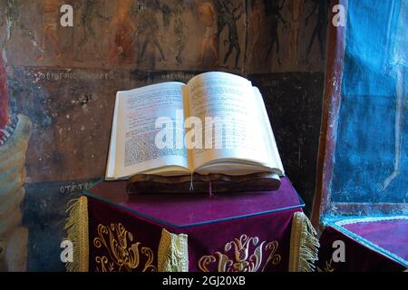 Monastère Saint de la Transfiguration du Sauveur ( métamorfoseos toy sotiros ) ou Grand Meteor. XIVe siècle, monastère chrétien, Meteora, Grèce Banque D'Images