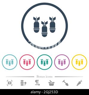 Trois icônes de couleur plate de bombes d'air dans des contours ronds. 6 icônes bonus incluses. Illustration de Vecteur