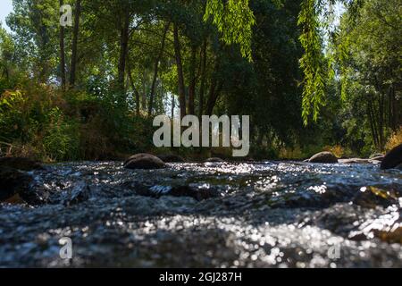 Rivière Ambroz en cours d'exécution à côté du village d'Abadia. Caceres, Estrémadure, Espagne Banque D'Images