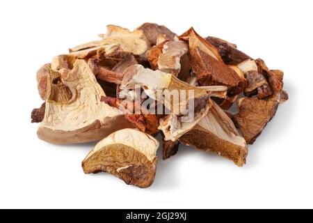 Poignée de champignons porcini séchés isolés sur fond blanc Banque D'Images