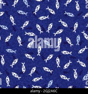 Vector indigo bleu abstrait shibori cravate colorant abstrait dispersé poisson pois sans couture motif. Parfait pour le tissu, le papier d'emballage et le papier peint Illustration de Vecteur