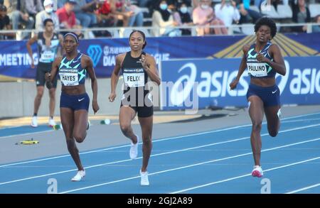 Quanera Hayes des Etats-Unis , Allyson Felix des Etats-Unis et Marileidi Paulino de République dominicaine 400 M femmes pendant la ligue de diamants de l'IAAF Wanda, rencontre de Paris Athlétisme le 28 août 2021 au stade de Charlety à Paris, France - photo Laurent Lairys / DPPI Banque D'Images