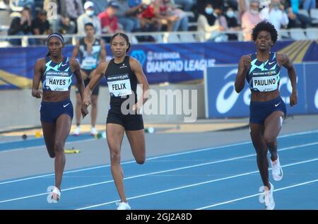 Quanera Hayes des Etats-Unis , Allyson Felix des Etats-Unis et Marileidi Paulino de République dominicaine 400 M femmes pendant la ligue de diamants de l'IAAF Wanda, rencontre de Paris Athlétisme le 28 août 2021 au stade de Charlety à Paris, France - photo Laurent Lairys / DPPI Banque D'Images